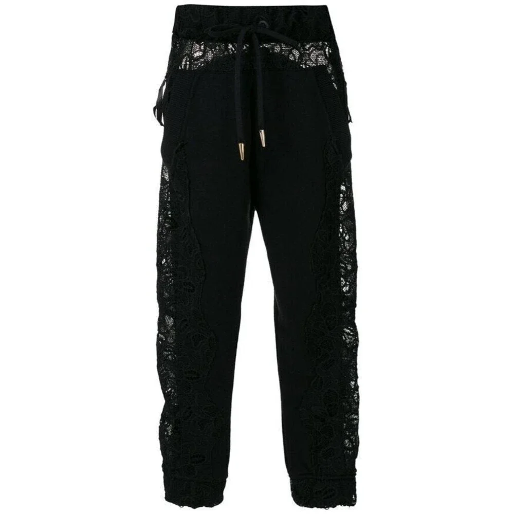 Andrea Bogosian Track Pants NWT Black Lace Suzanne Trousers Retail $477 Size S - Picture 1 of 8